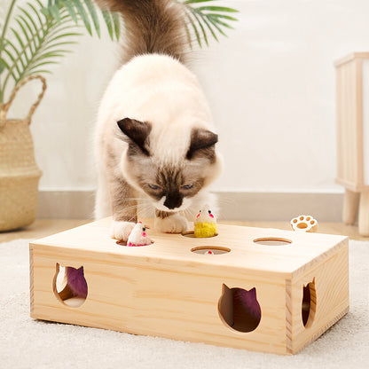 Cat Toys Interactive Whack-a-mole Solid Wood Toys for Indoor Cats Kitten Catch Mice Game