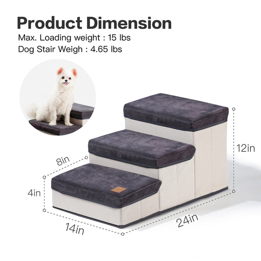 3 Tiers  Foldable Dog Stairs,Pet Steps for Small to Medium Dogs,Dog Ladder Storage Stepper for Bed Sofa Couch