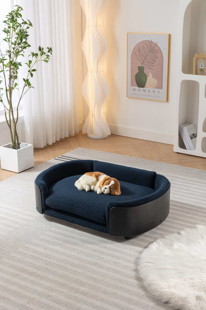 Scandinavian style Elevated Dog Bed Pet Sofa With Solid Wood legs and Black Bent Wood Back, Cashmere Cushion,Large Size